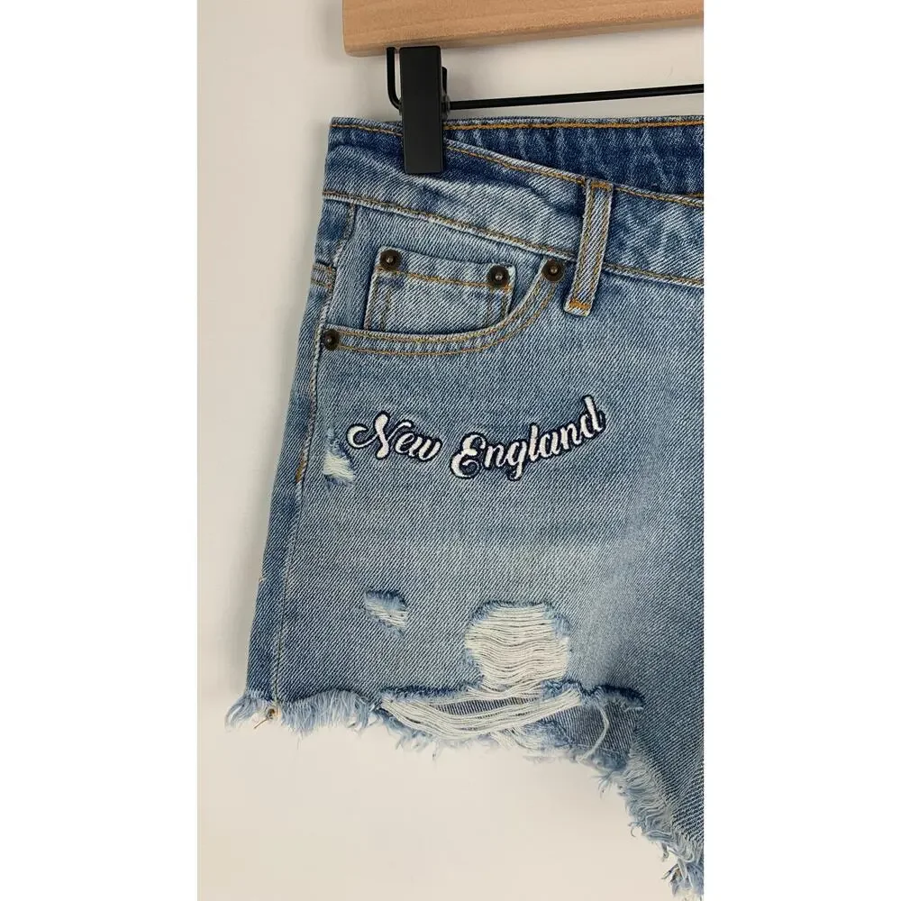 FOCO NFL Team Apparel New England Patriots Womens Small Team Logo Denim Shorts